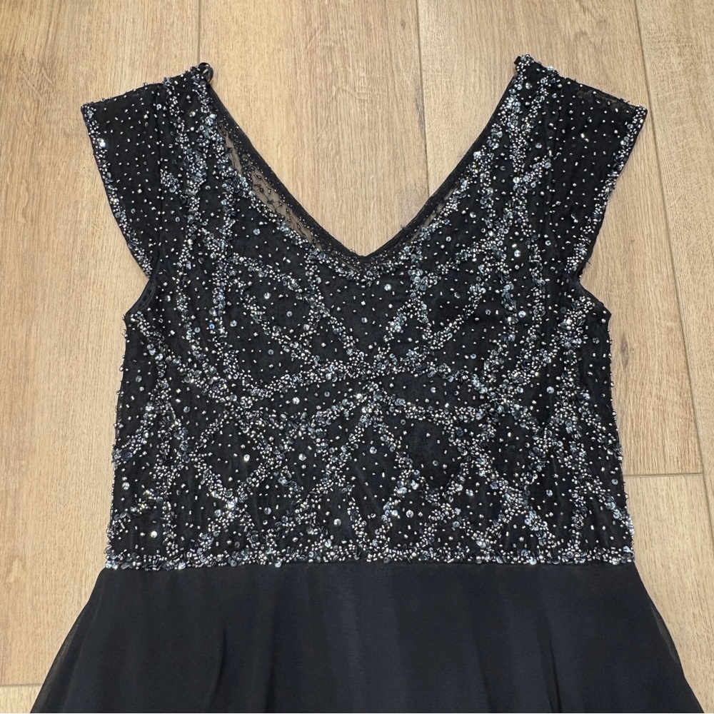 NWT πJ KARAπ BEADED BODICE CHIFFON EVENING DRESS BLACK / SILVER SZ 10 - Picture 8 of 9
